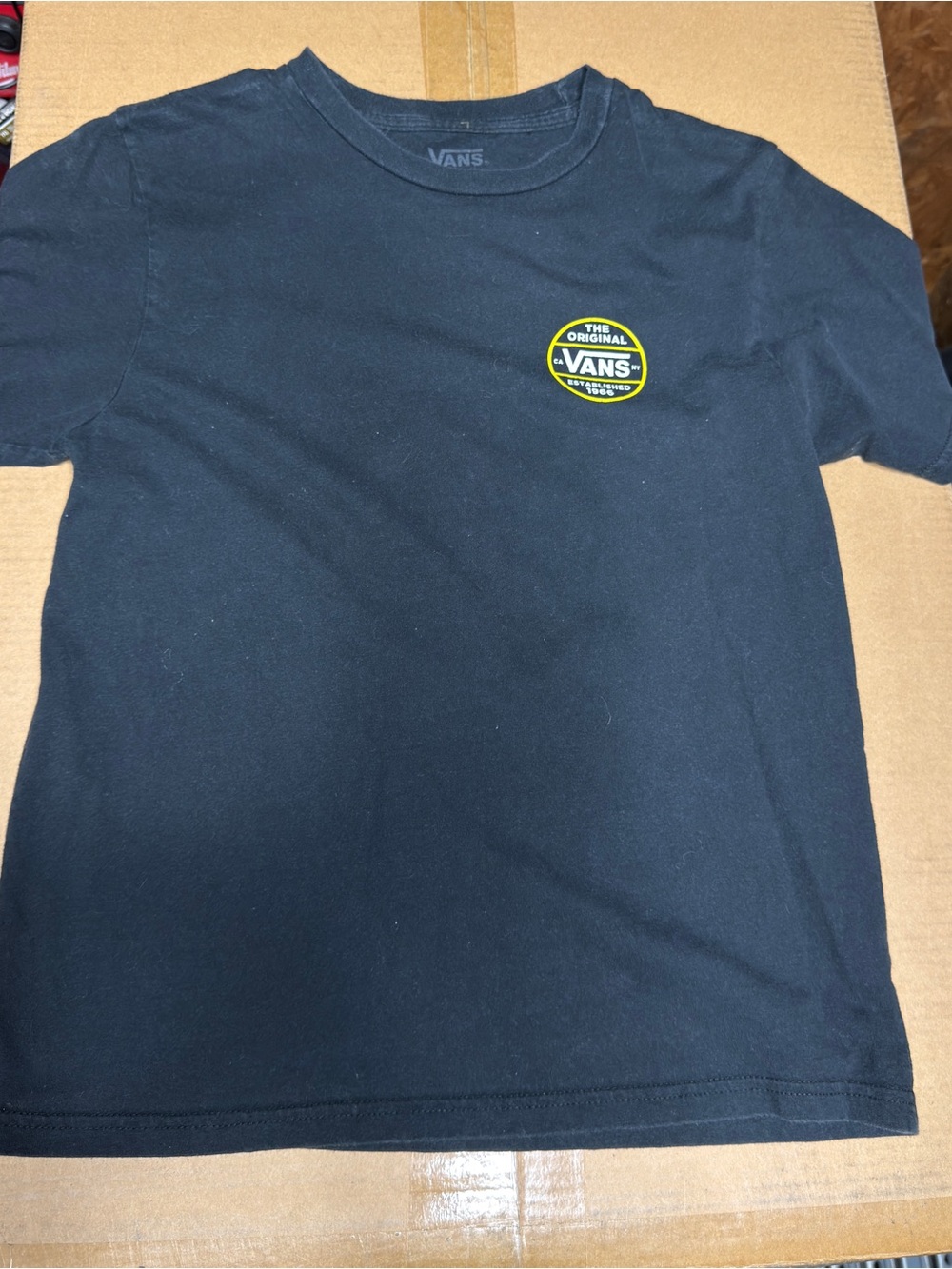 Vans Black Short Sleeve Tee with Yellow Logo Badge